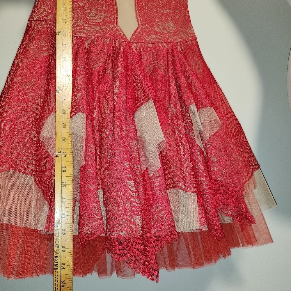 BCBGMAXAZRIA Scarlet Red Lace Mesh Tiered Layered Tulle Rochelle Fairy Dress 2 - Picture 5 of 10